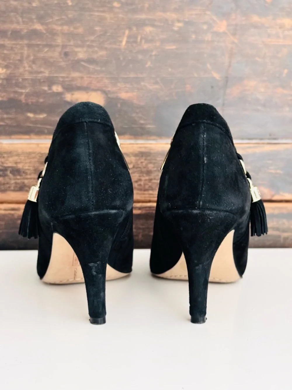 Vince Camuto Indie Sleeze Dark Coquette Black Suede Tassel Ankle Booties, Sz 6.5